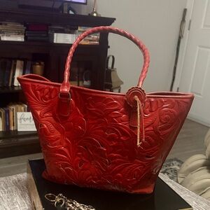 Elegant Red Embossed Tote Bag